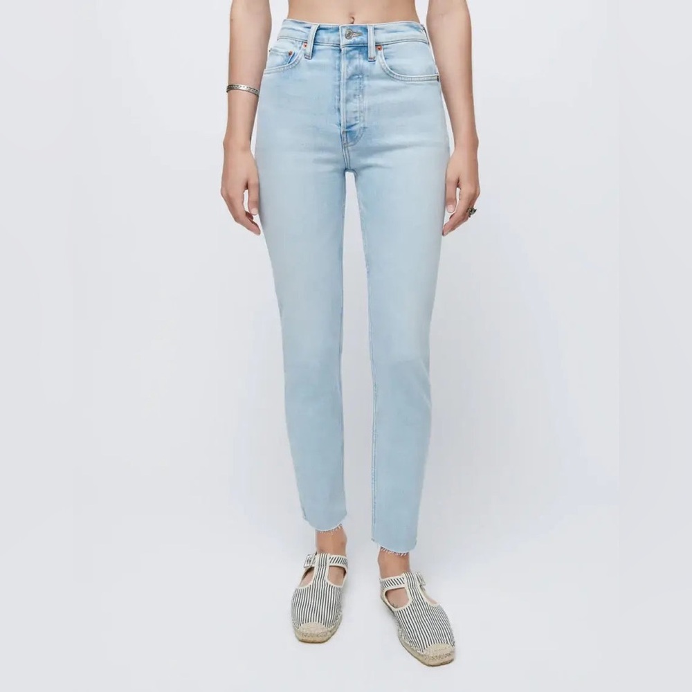 NWOT Re/Done Originals High Rise Ankle Crop Jeans button fly Light Denim sz 27